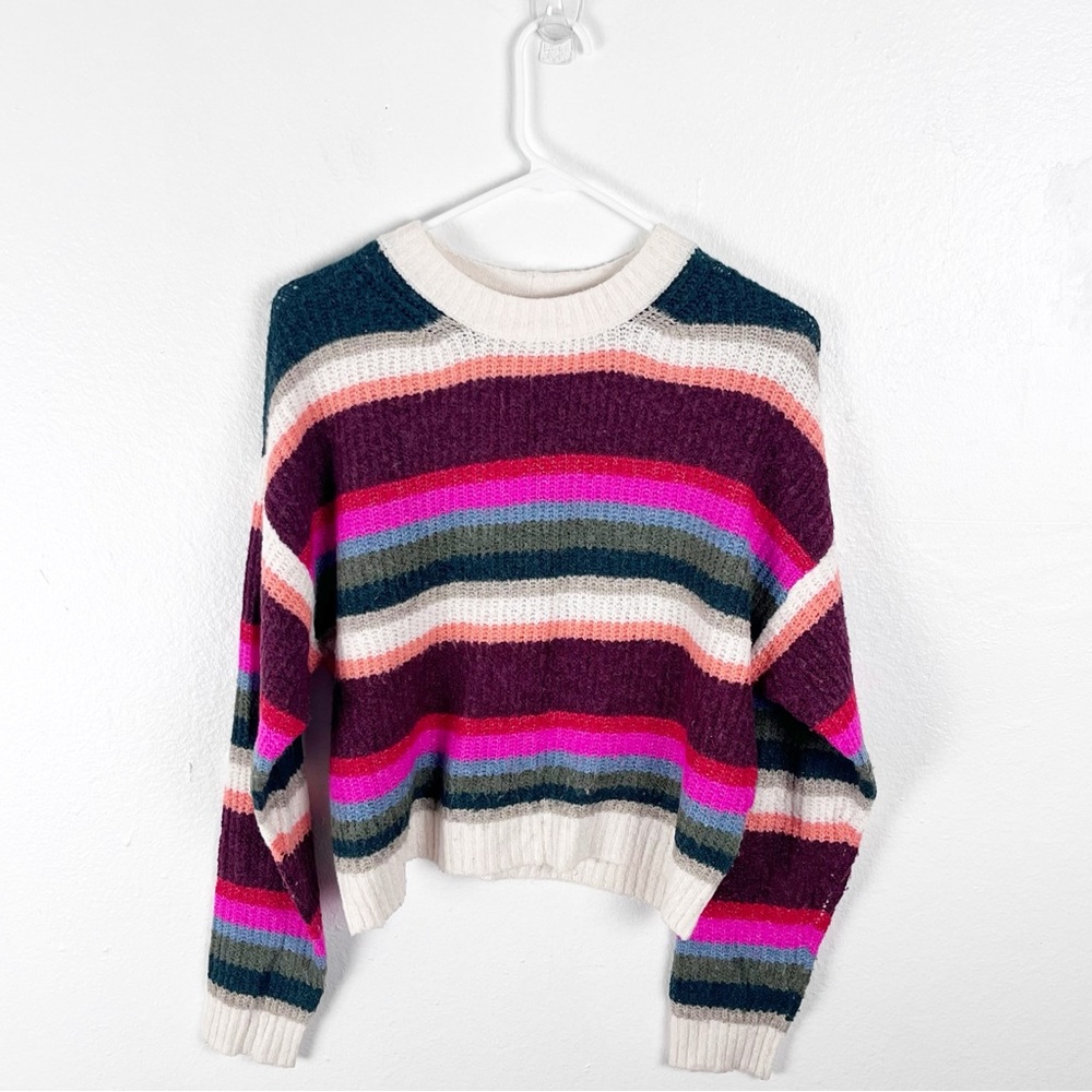AMERICAN EAGLE Striped Long Sleeves Drop Shoulder Cropped Sweater Small Casual